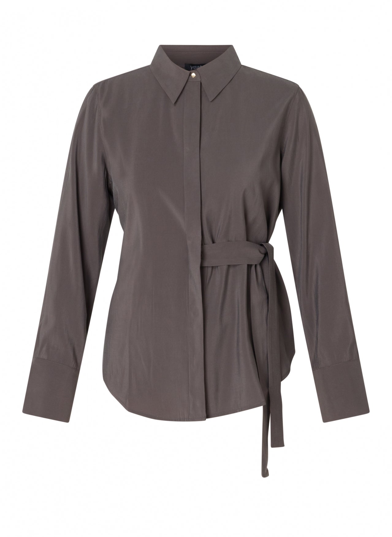 Yest blouse chocolade bruin zijde look model Clara chocolate brown