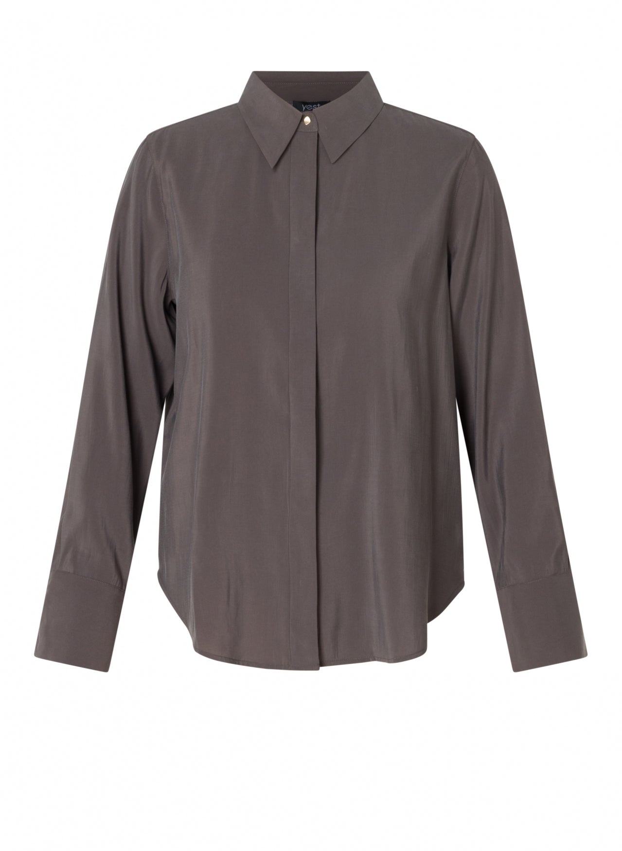 Yest blouse chocolade bruin zijde look model Clara chocolate brown