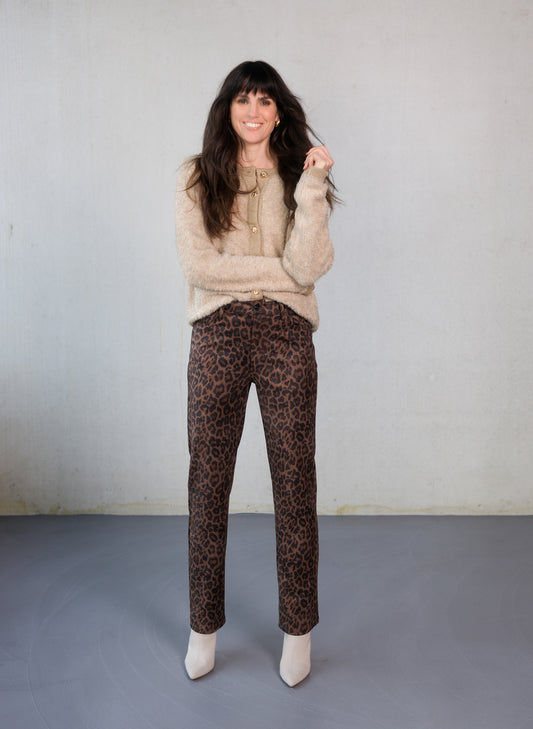 Yest broek panter print bruin model Constance leopard multi