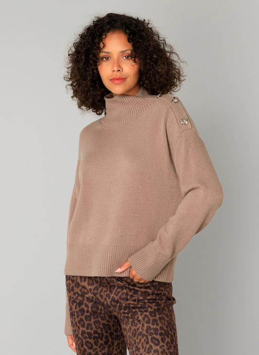 Yest trui soft taupe met knopen detail model Chantal