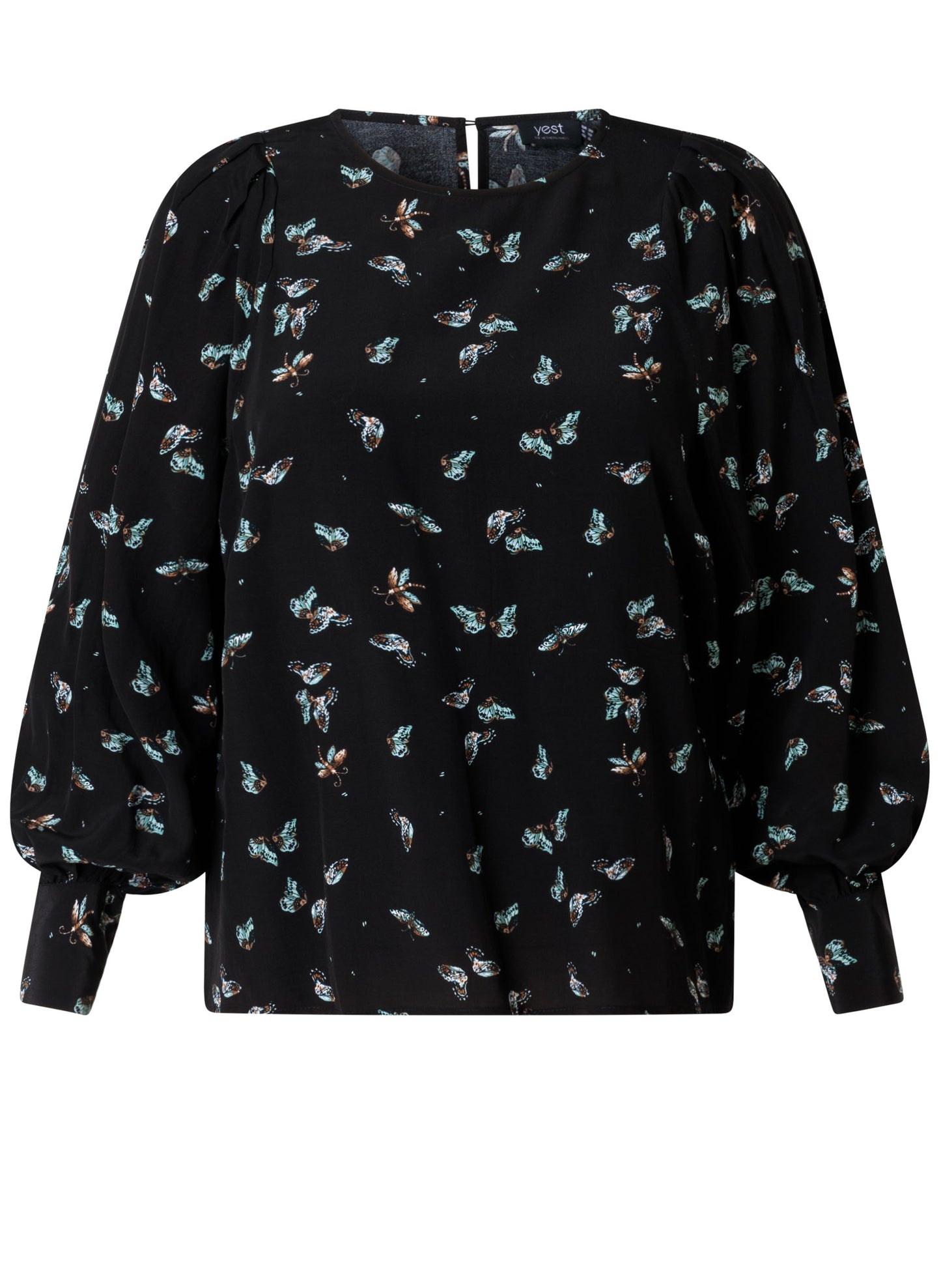Yest shirt zwart met print vlinders model demetra