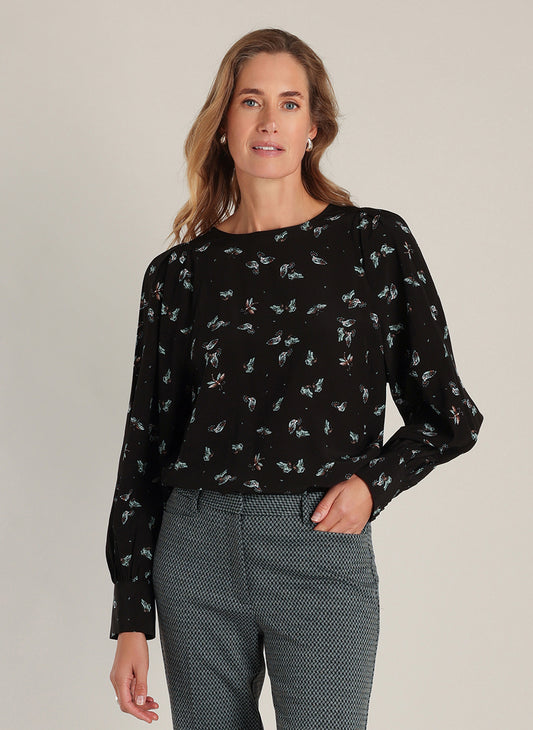 Yest shirt zwart met print vlinders model demetra