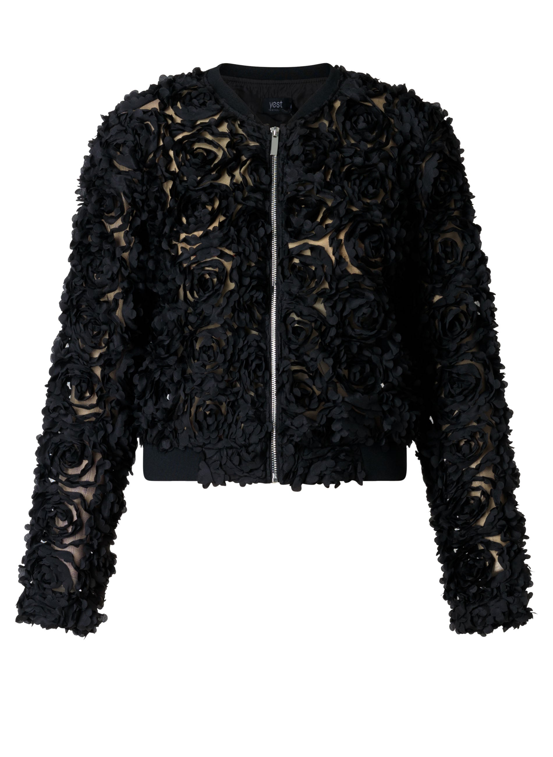 Yest vest jasje zwart met bloemen model Dora