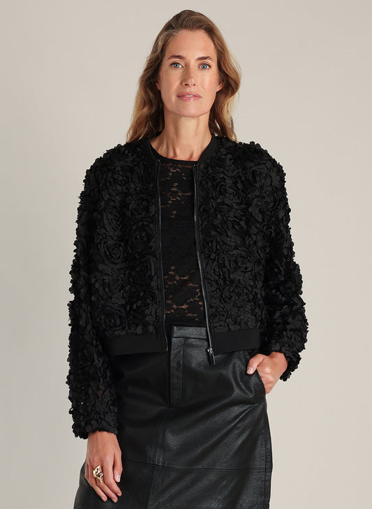 Yest vest jasje zwart met bloemen model Dora