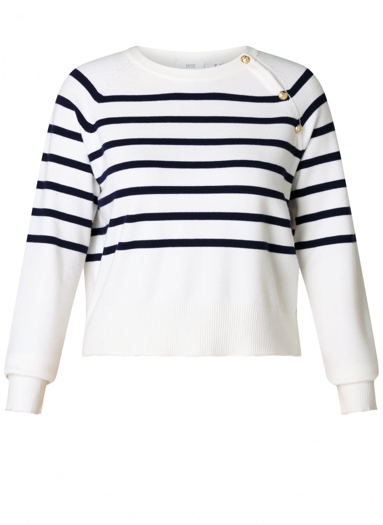 Yest trui gestreept offwhite donker blauw model Ibbie navy antique white