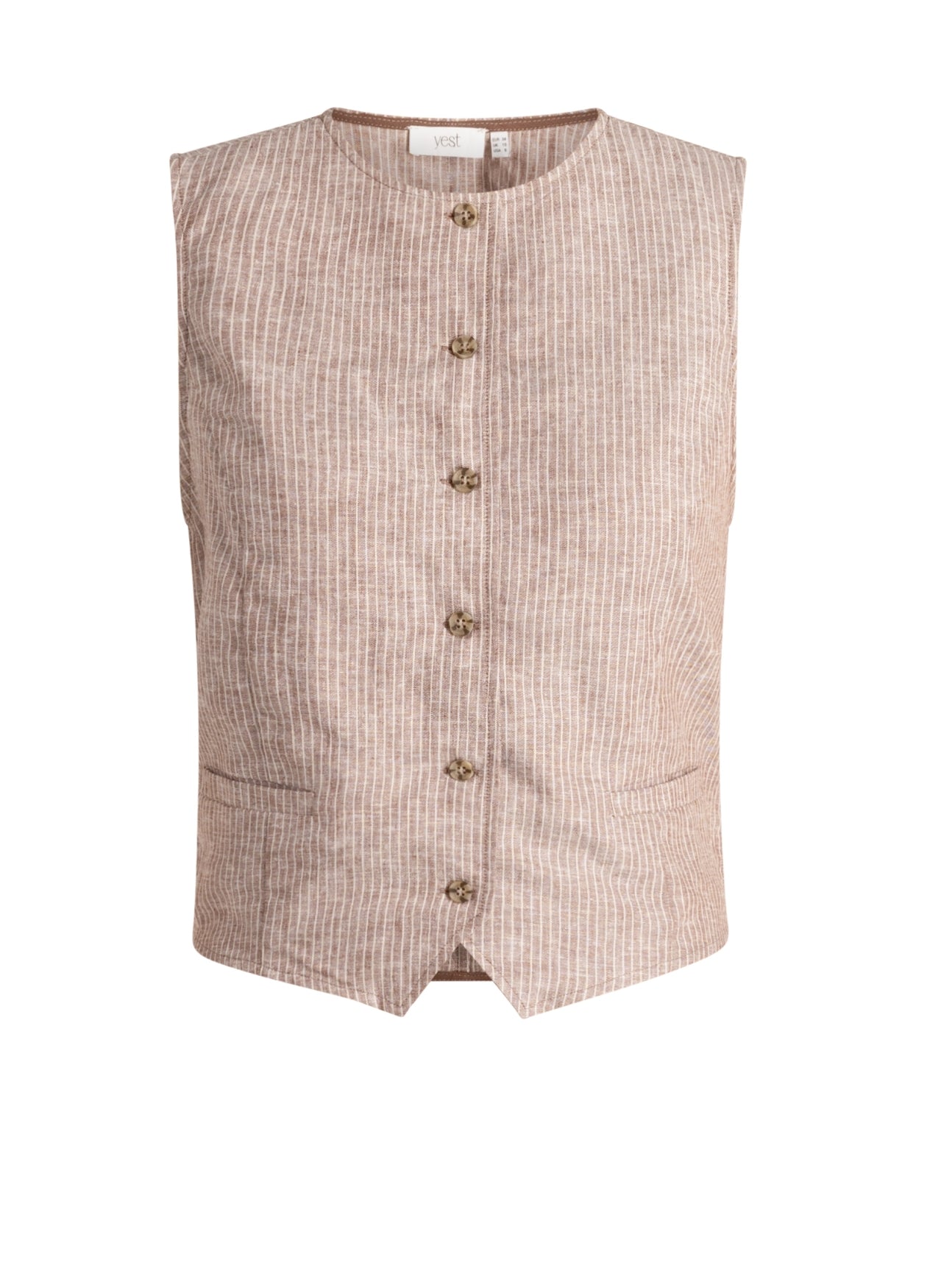 Yest gilet zandkleur offwhite strepen model Malia coffee brown