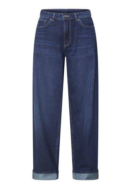 Sisters Point jeans donker blauw met omslag model Ollie dark blue wash