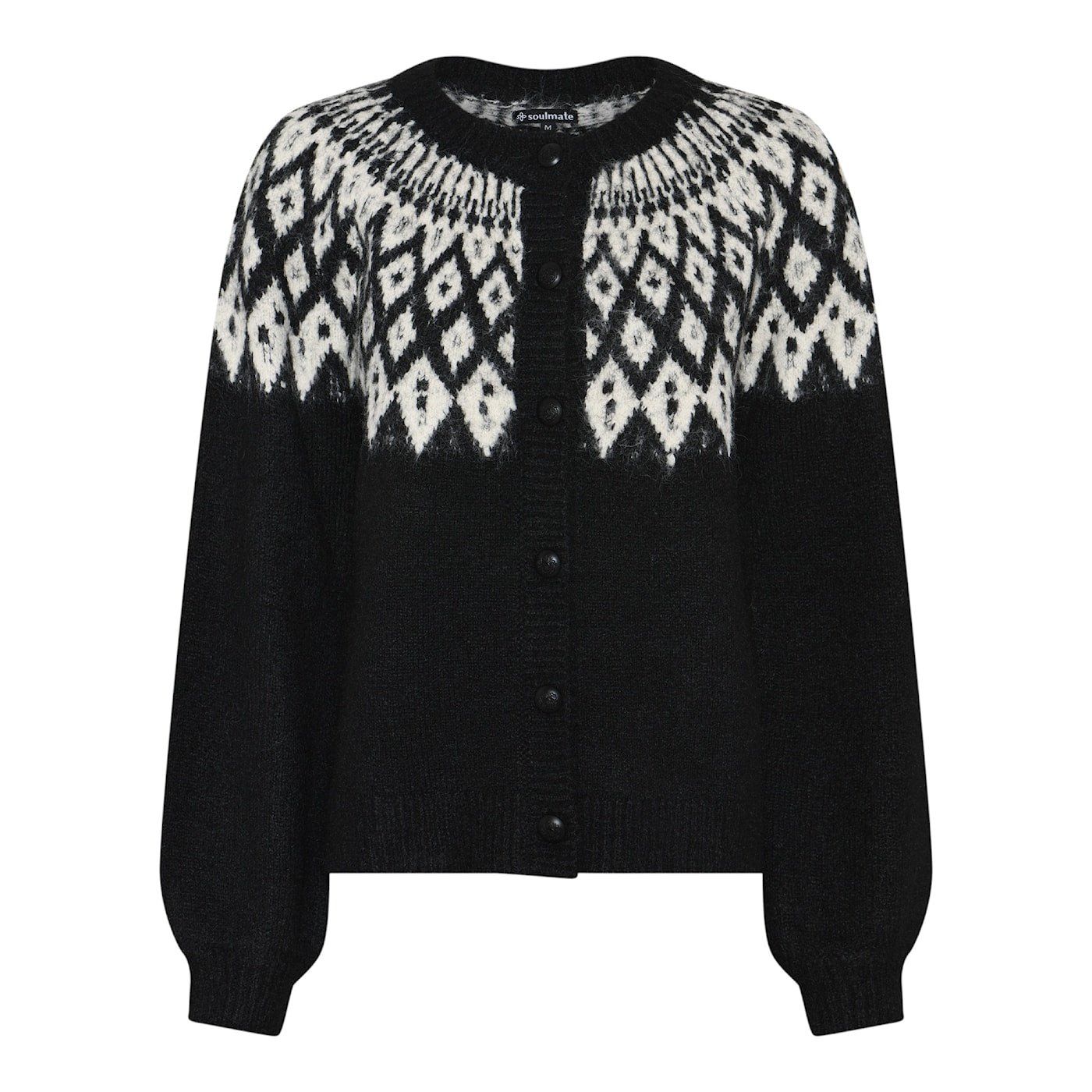 Soulmate vest zwart wit noorse print model Brigitta 2 10189 black