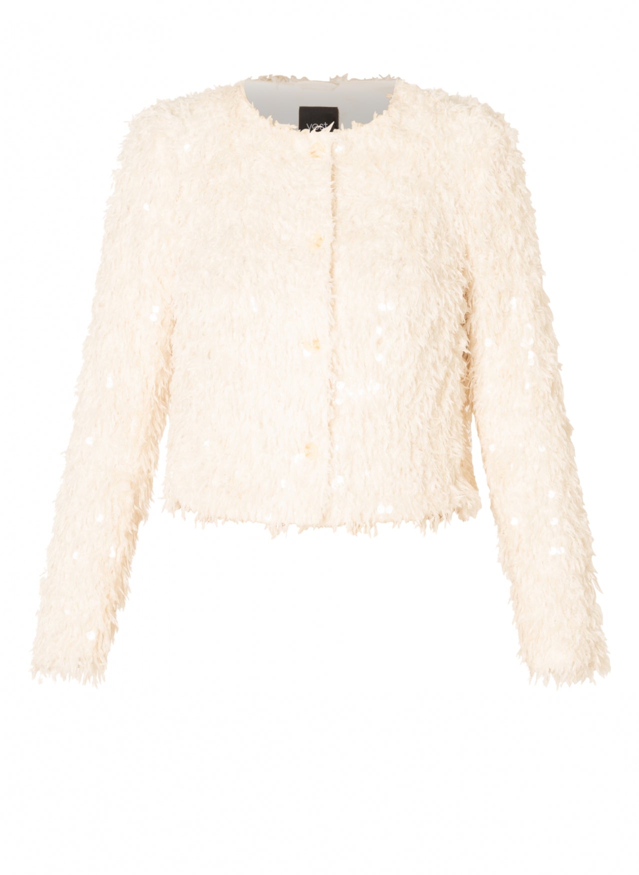 Yest vest jasje offwhite met fluffy stof met pailletten model Clemence sandy white
