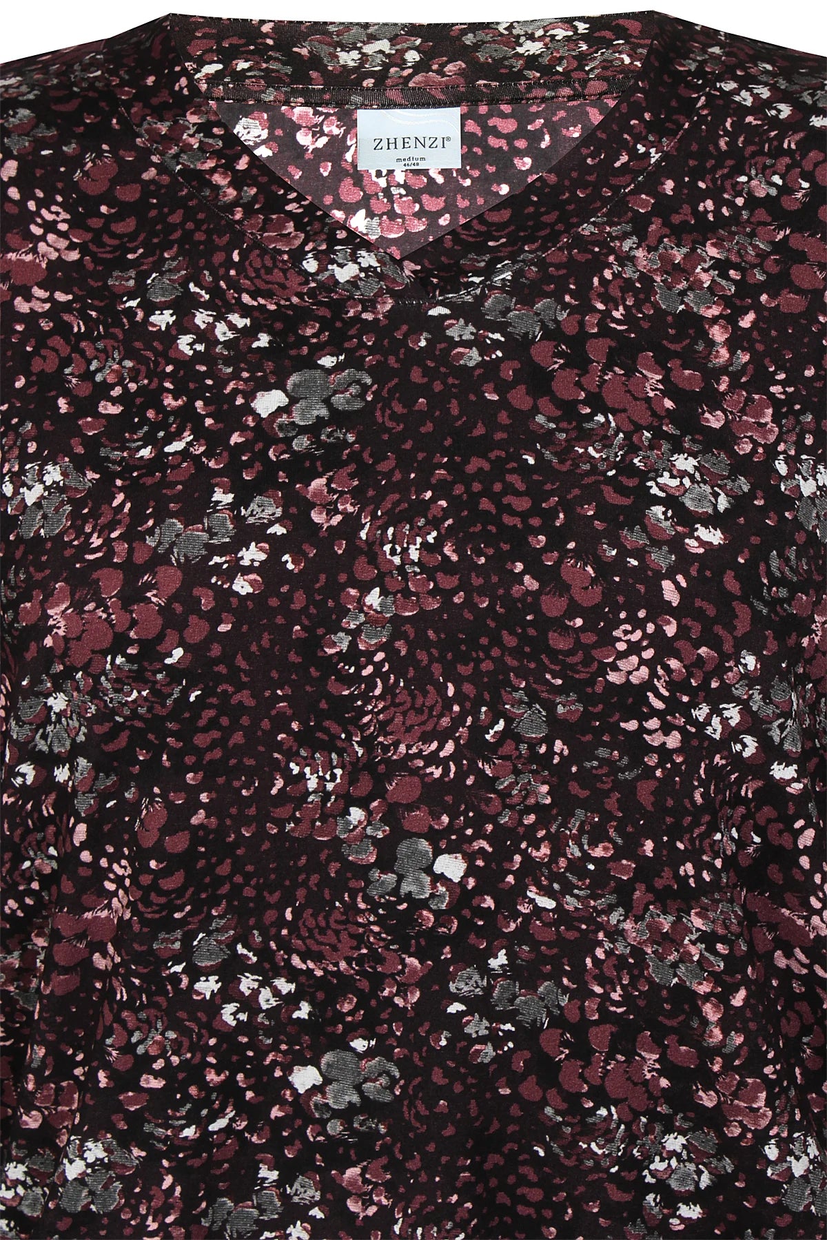 Zhenzi shirt zwart groen met bordeaux print model Sylva 201017