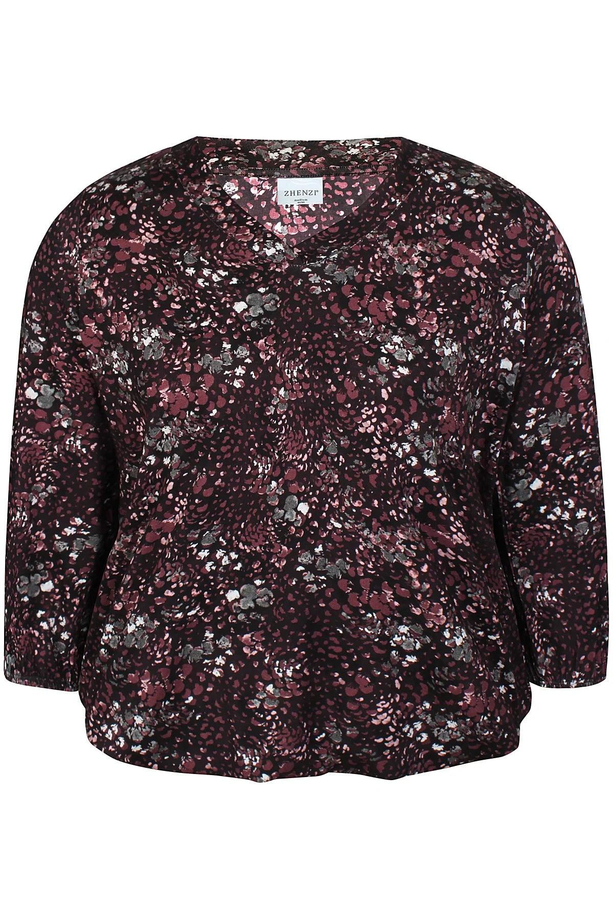 Zhenzi shirt zwart groen met bordeaux print model Sylva 201017