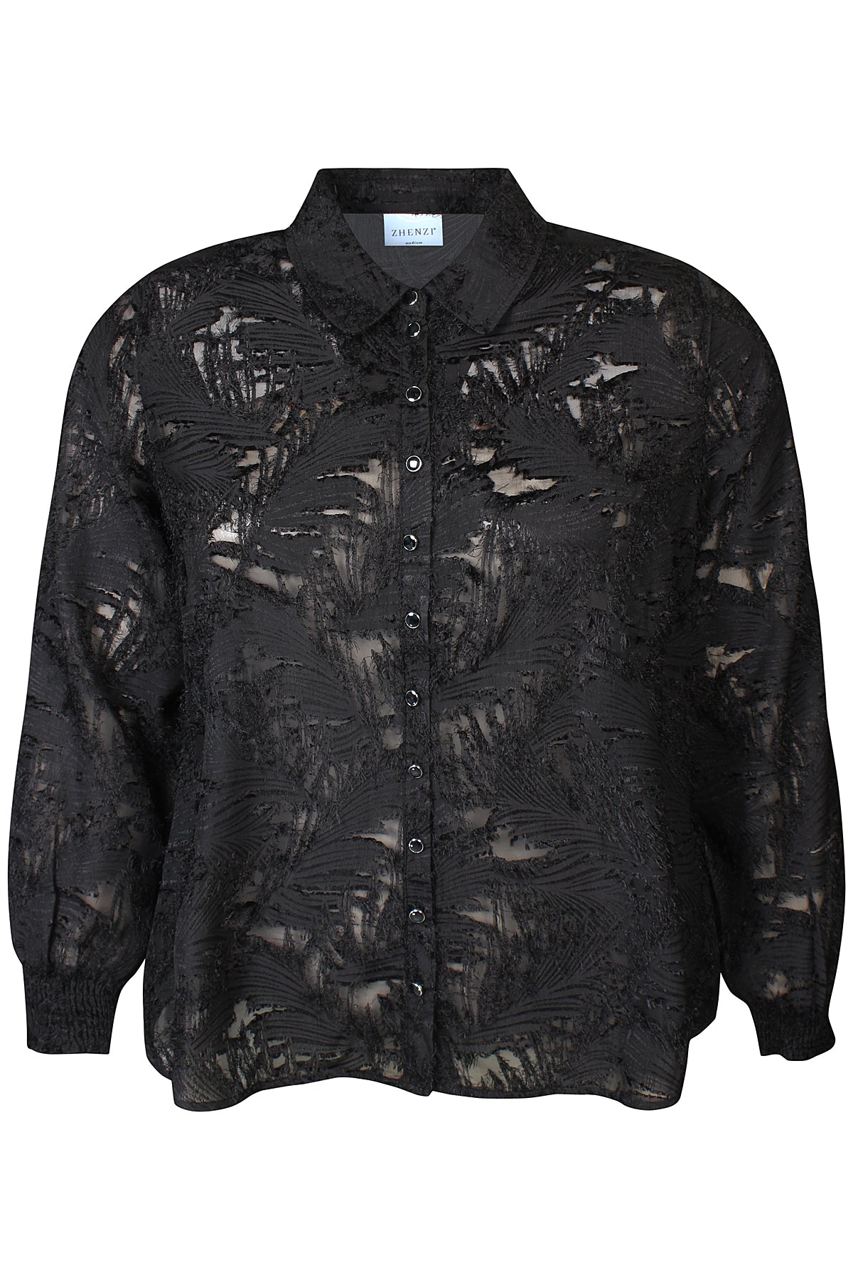 Zhenzi blouse zwart met structuur print model Tyra 1123