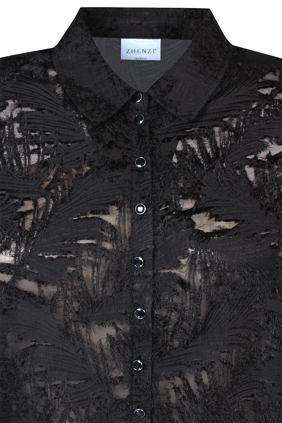 Zhenzi blouse zwart met structuur print model Tyra 1123