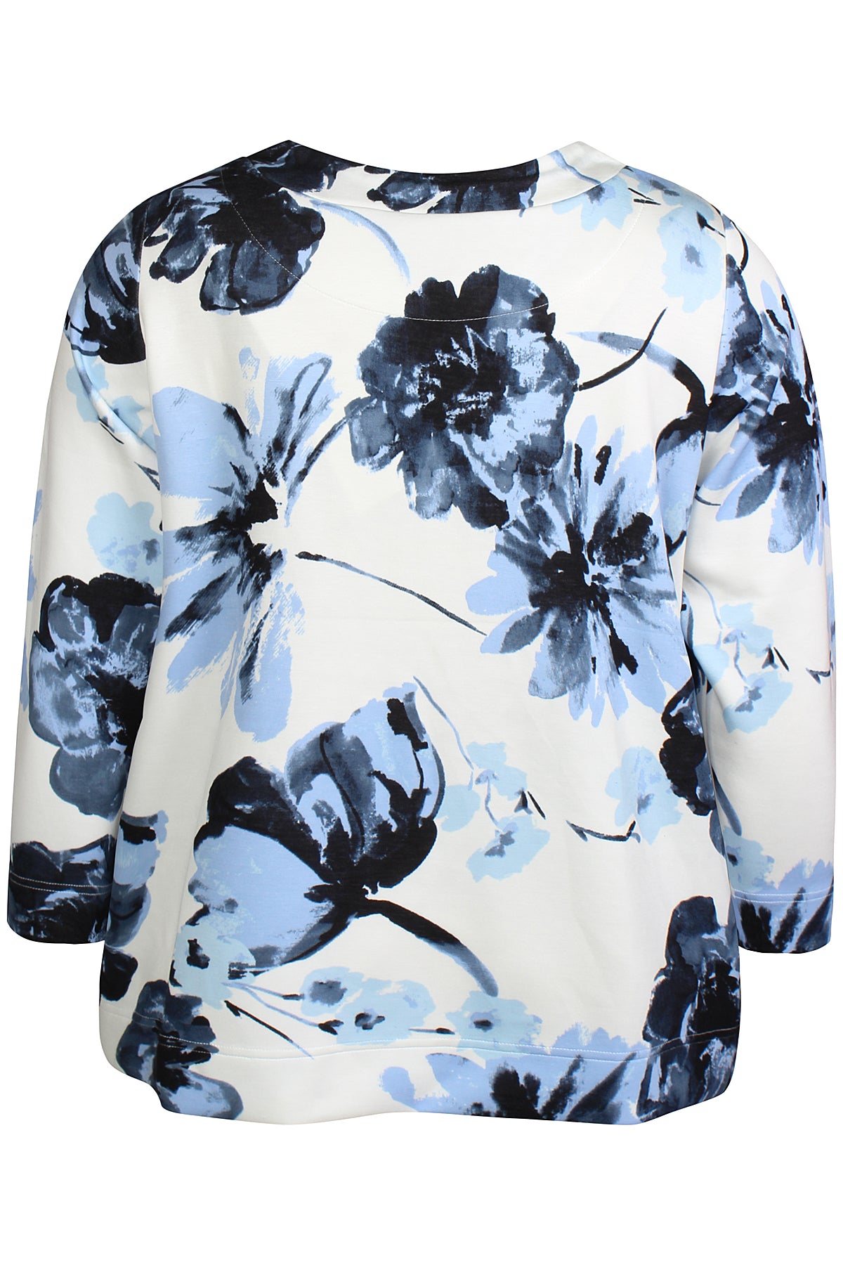 Zhenzi sweater driekwart mouw offwhite met blauwe print model Mya pullover 1185