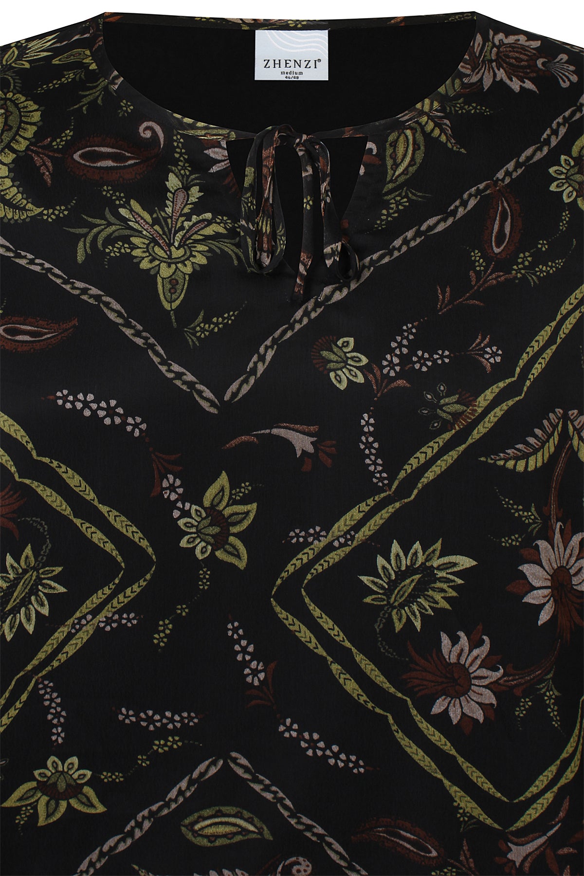 Zhenzi blouse zwart met groene print driekwart mouw model Keara 201446