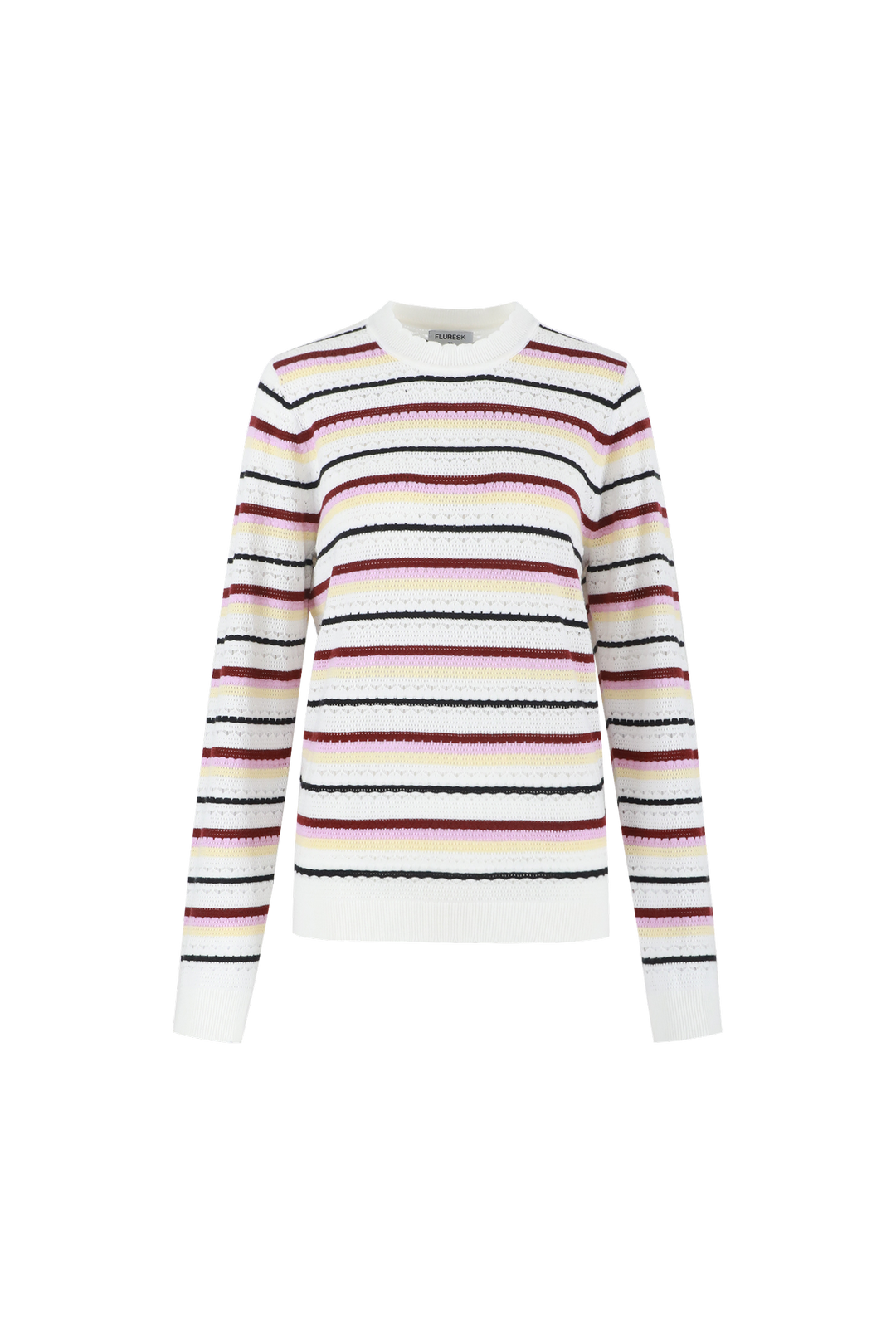 Fluresk trui offwhite gestreept met geel,rood en roze model Brienna knit sweater