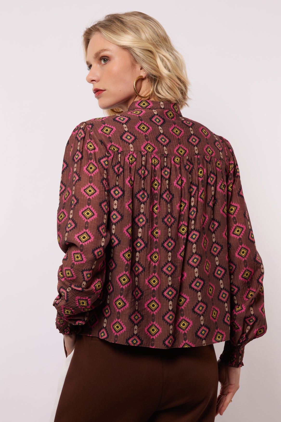 Fluresk blouse bruin roze print model Rhodes top mocha brown raspberry