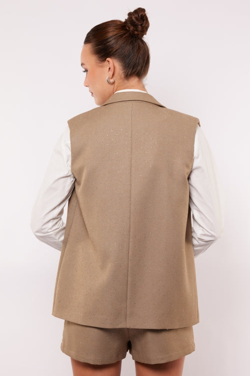 Fluresk gilet beige met strass model Joelle warm taupe