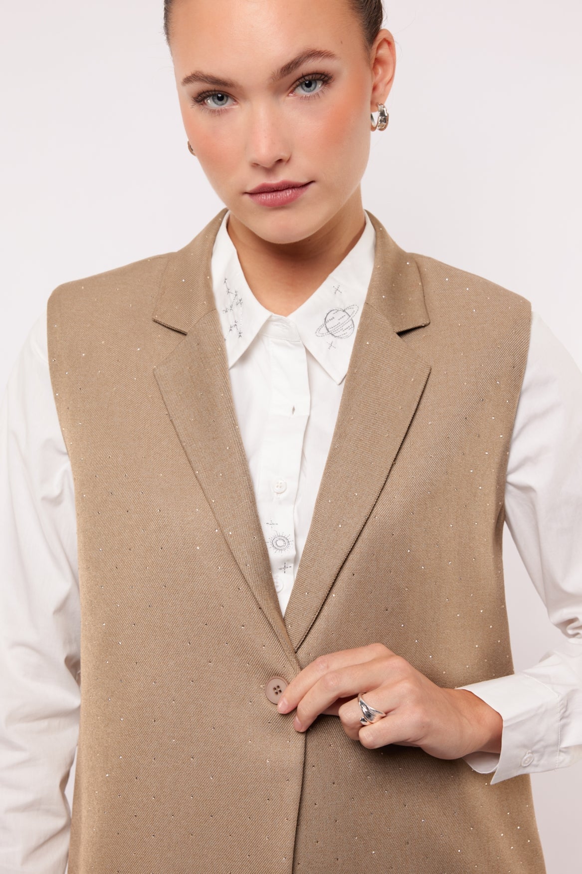 Fluresk gilet beige met strass model Joelle warm taupe