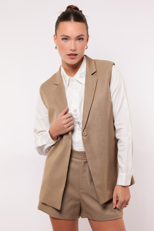 Fluresk gilet beige met strass model Joelle warm taupe