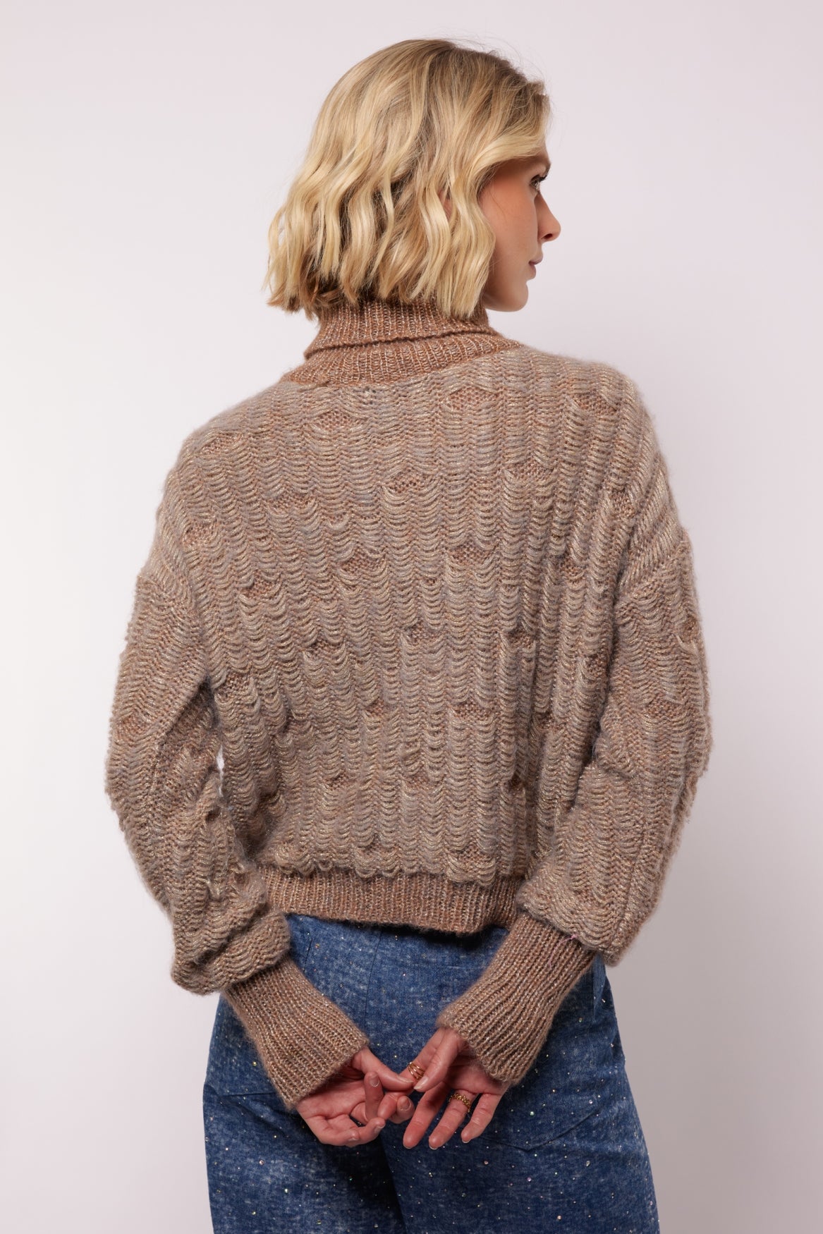 Fluresk trui beige met lurex detail model Lira warm taupe sand