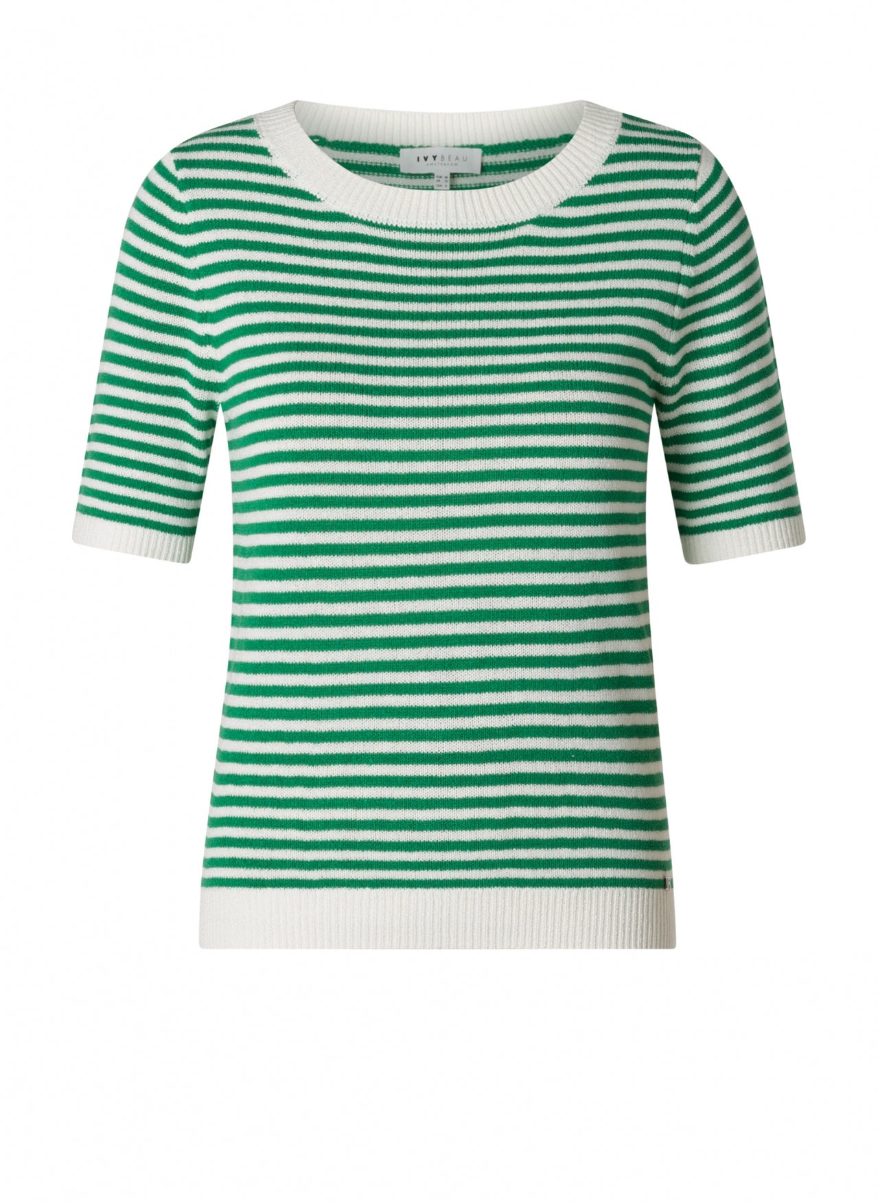 Ivy Beau truitje groen met offwhite strepen model Maia smaragd green multi