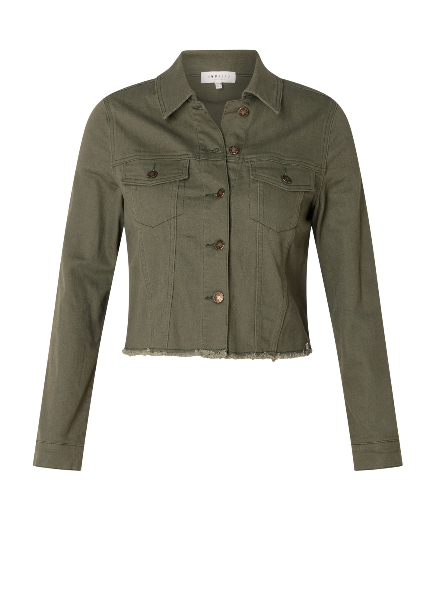 Ivy Beau groen jeans jasje model Siara olive