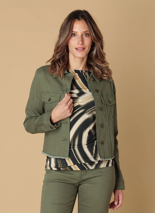 Ivy Beau groen jeans jasje model Siara olive