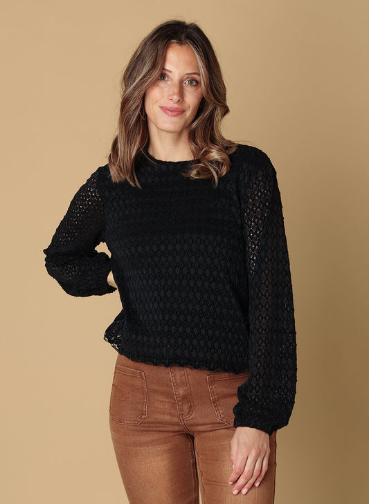 Ivy Beau blouse zwart kant doorschijnende mouwen model Skye
