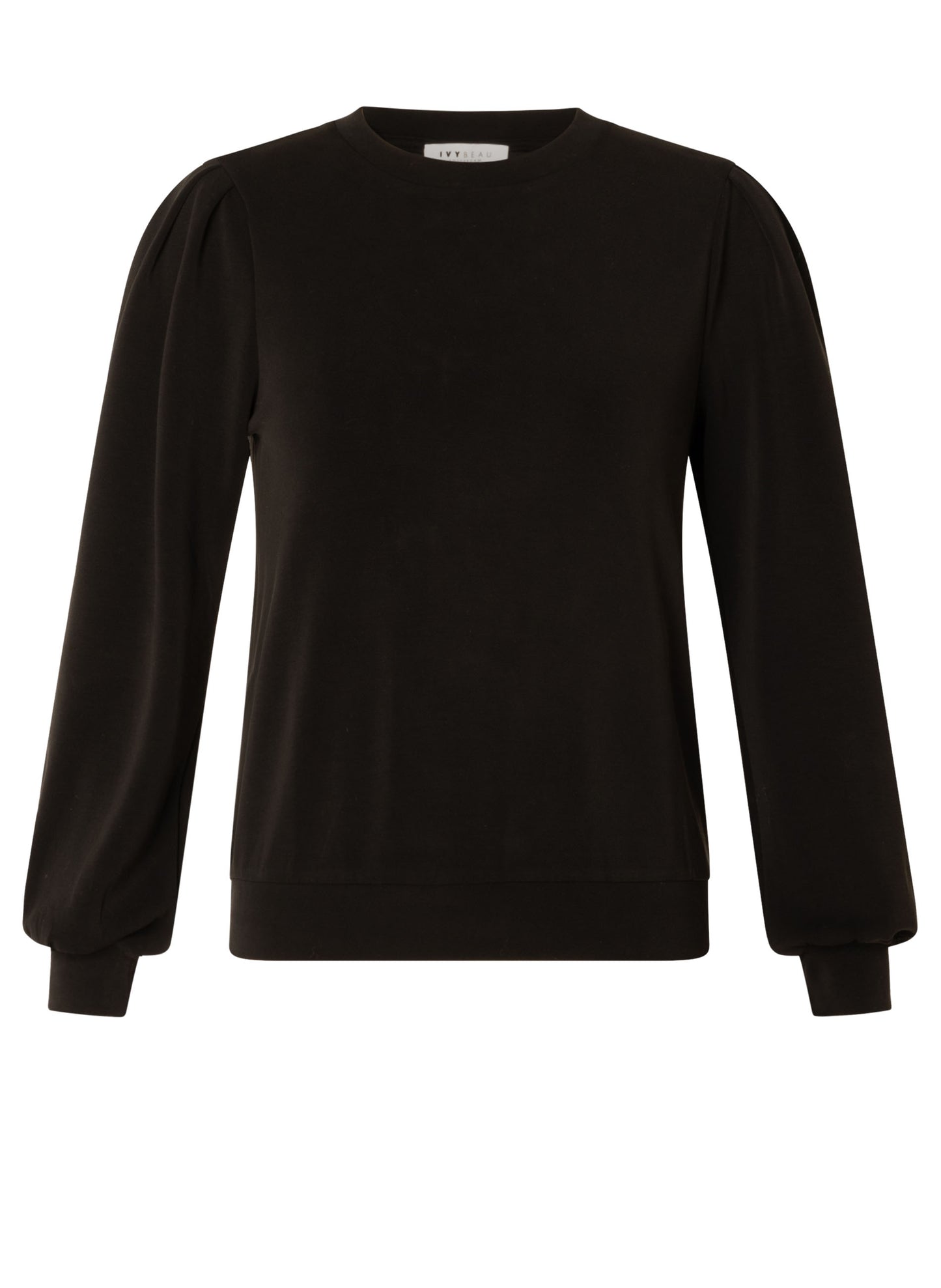 Ivy Beau sweater zwart zachte stof met pof mouwtje model Stelle black