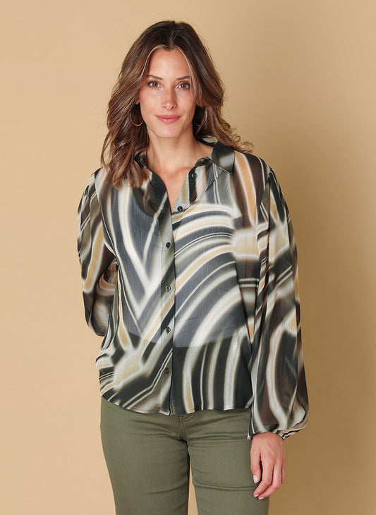 Ivy Beau blouse groene print model Sirien olive multi