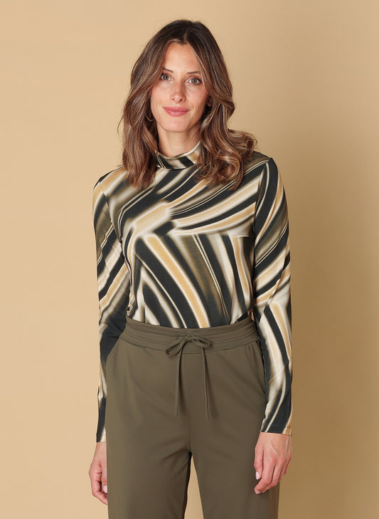 Ivy Beau colletje shirt groene print model Sisley olive print