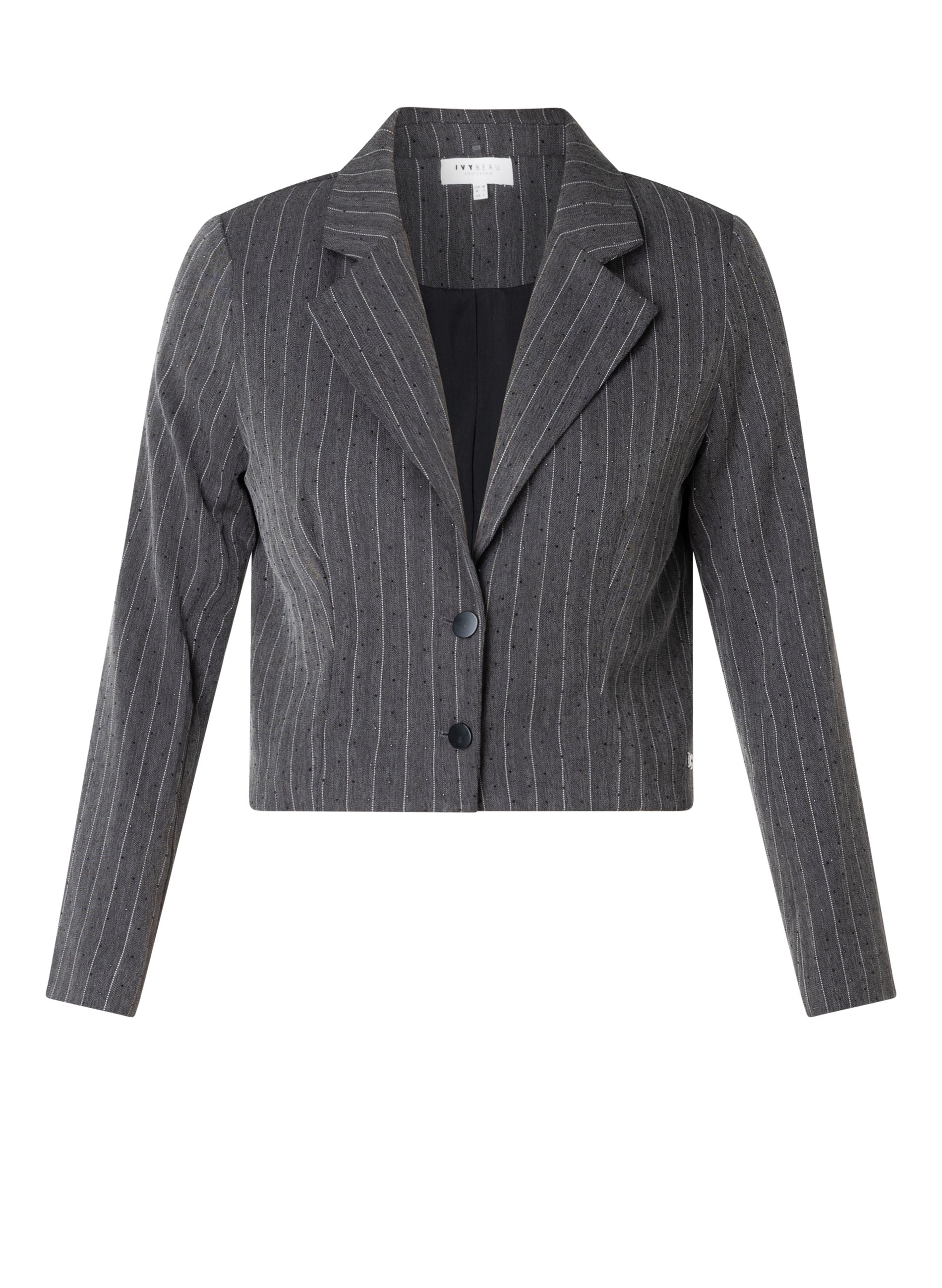 Ivy Beau grijze pinstripe met studs blazer cropped model Aleyna dark grey