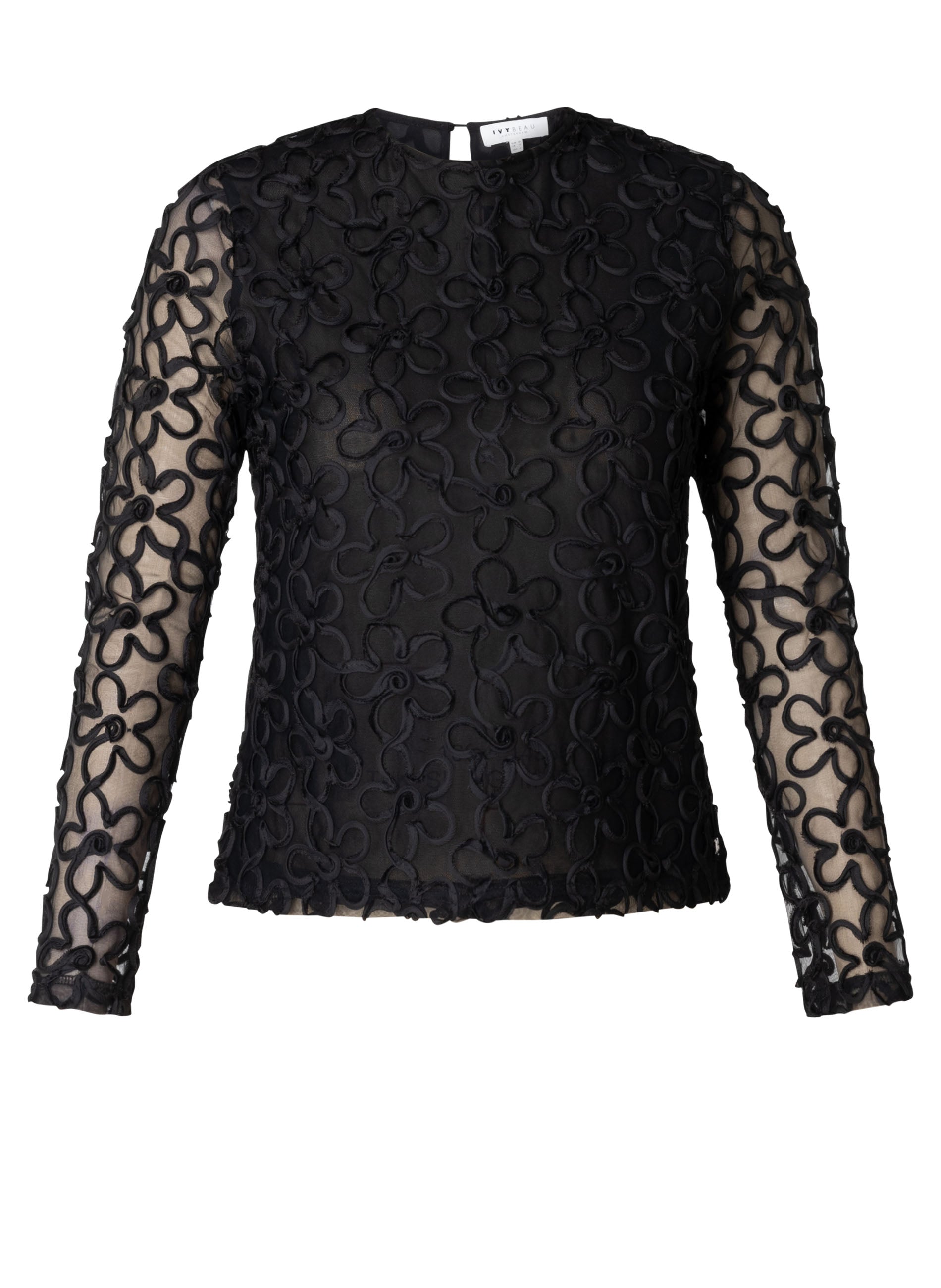 Ivy Beau blouse zwart doorschijnend met bloemen print model Annika black