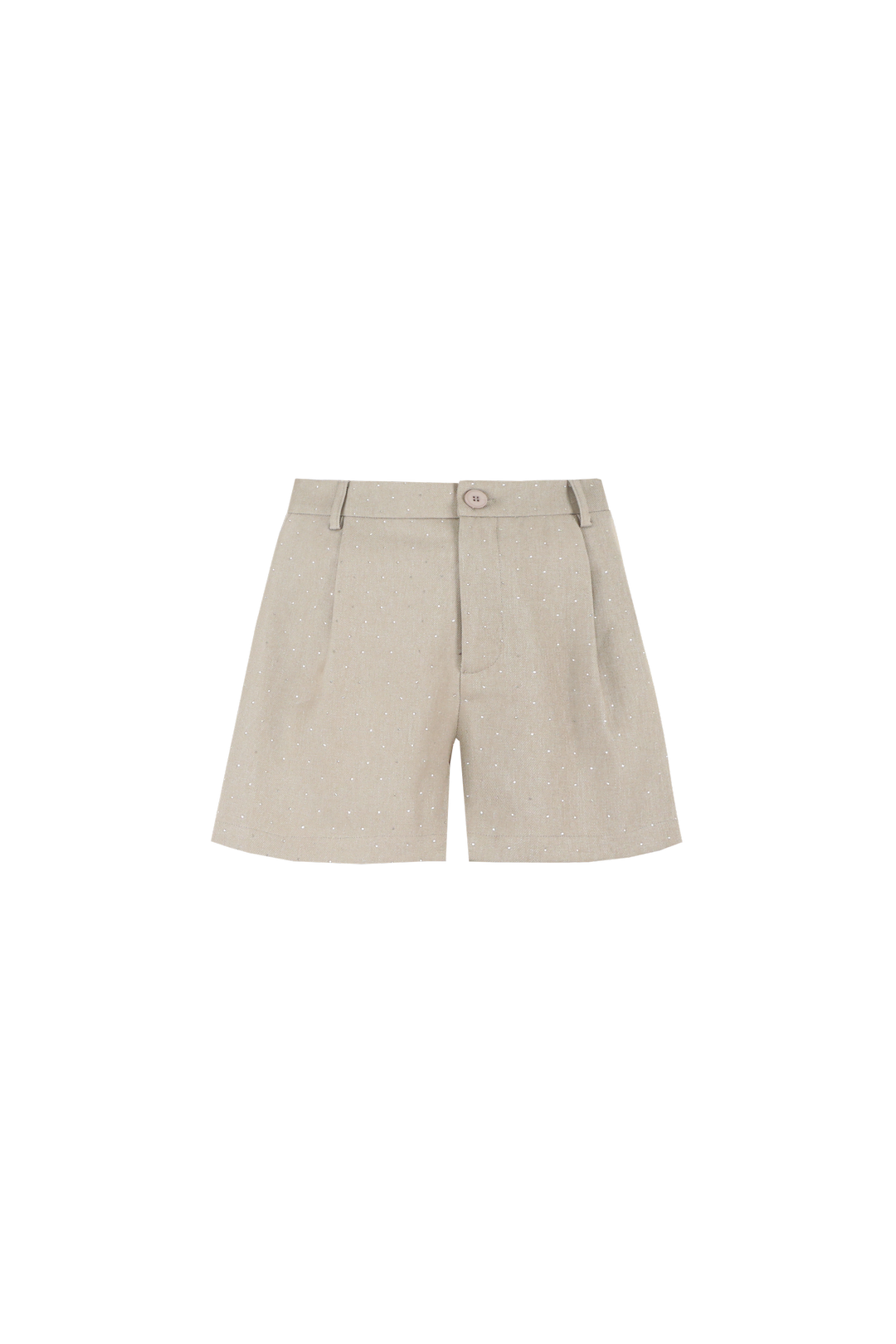 Fluresk beige met strass shortje model Yelena korte broek warm taupe
