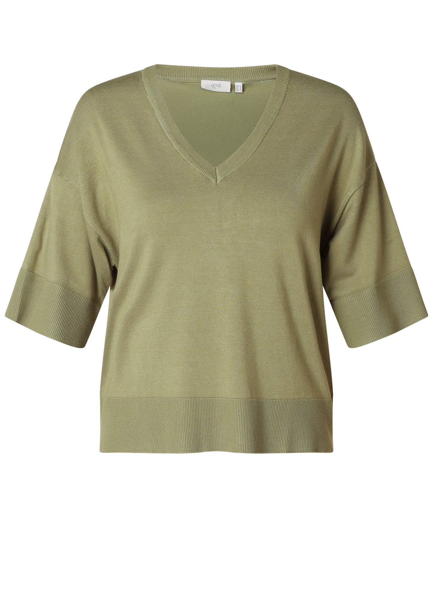 Yest curve (Yesta) trui groen driekwart mouw V half model Lorette Botanic green