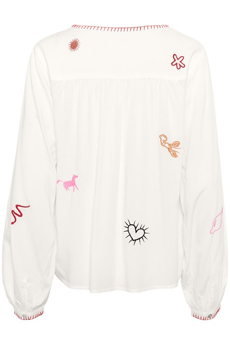 Cream blouse offwhite met kleurrijk borduursel model CRsivah marshmallow