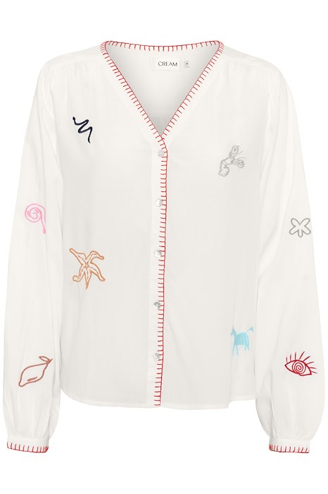 Cream blouse offwhite met kleurrijk borduursel model CRsivah marshmallow