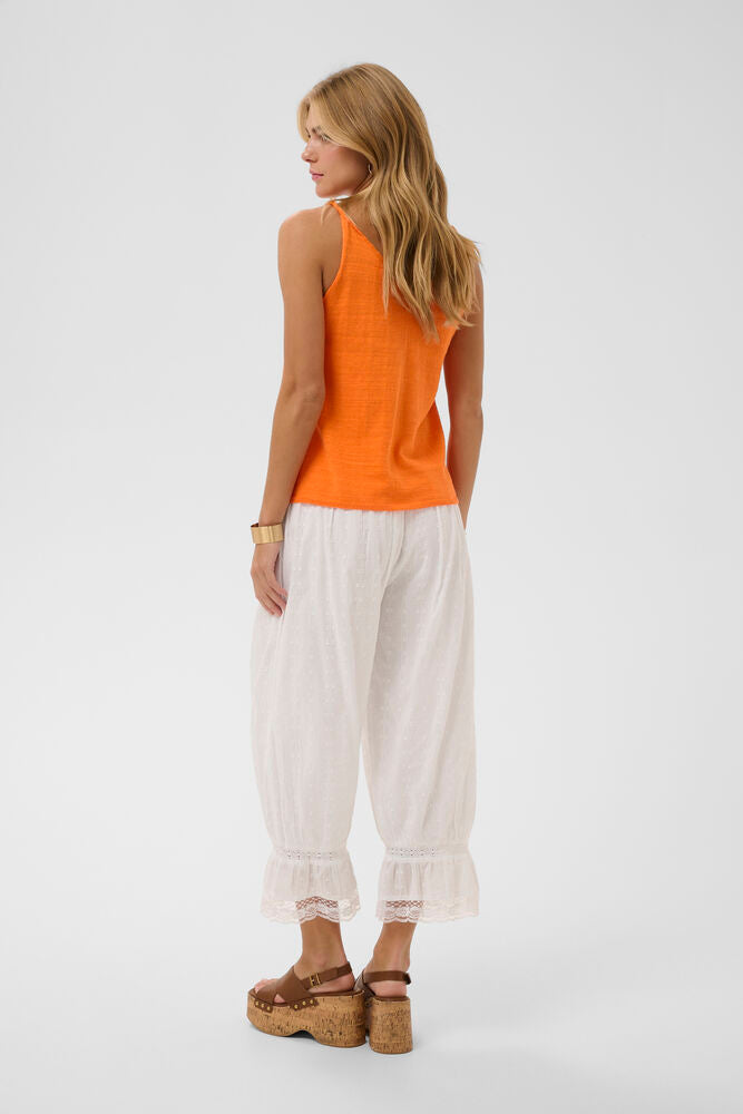 Cream top oranje linnen model CRevisa knit celosia orange