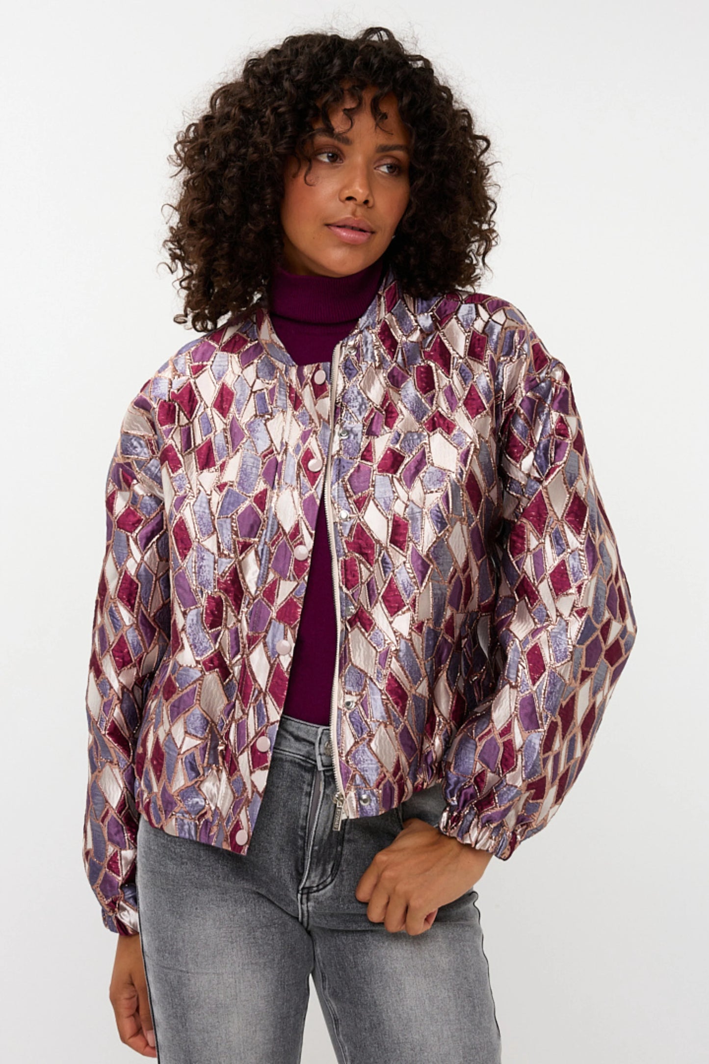 Esqualo jacket bomber paars roze metallic mosaic print W25.19700