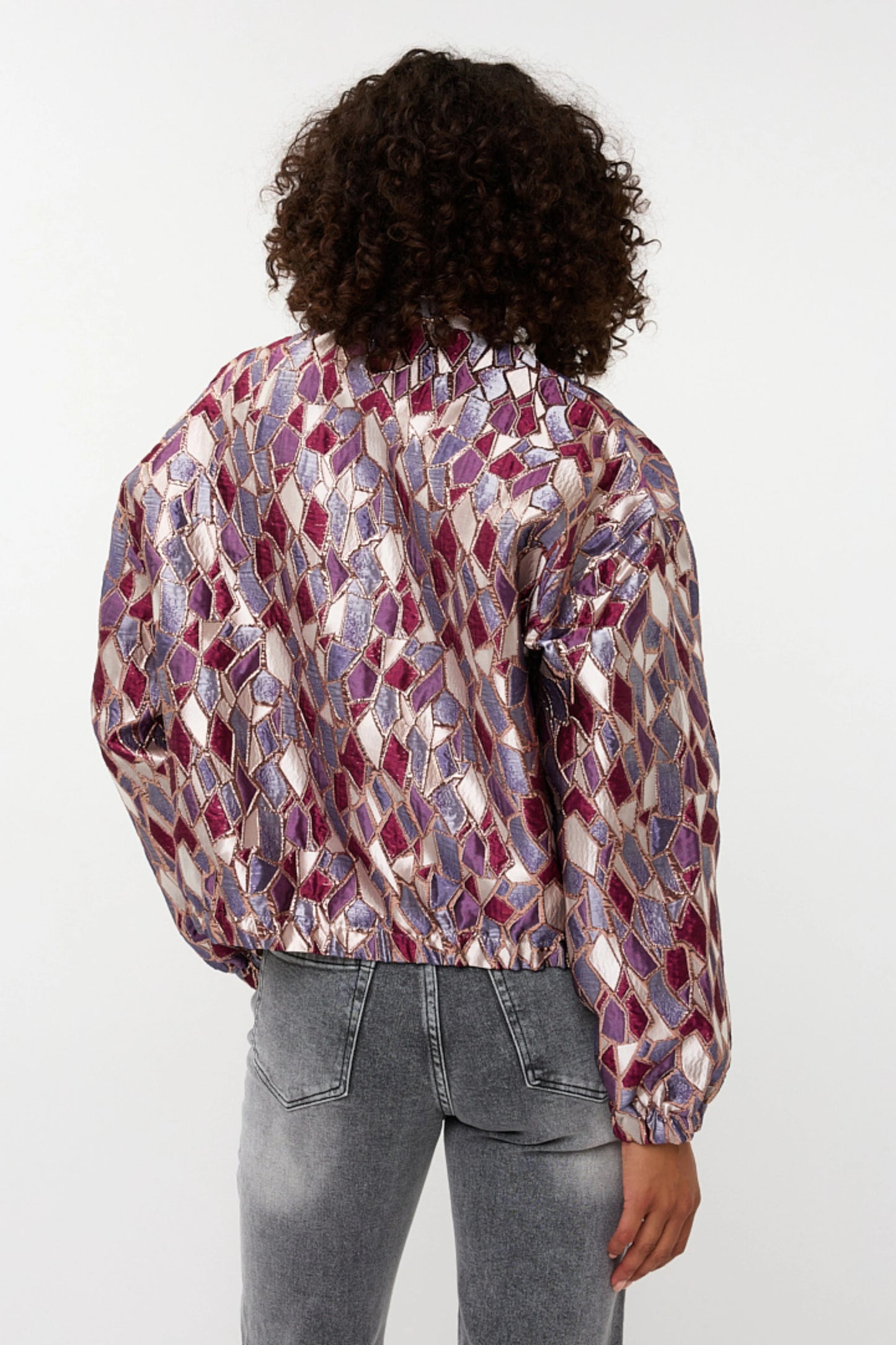 Esqualo jacket bomber paars roze metallic mosaic print W25.19700