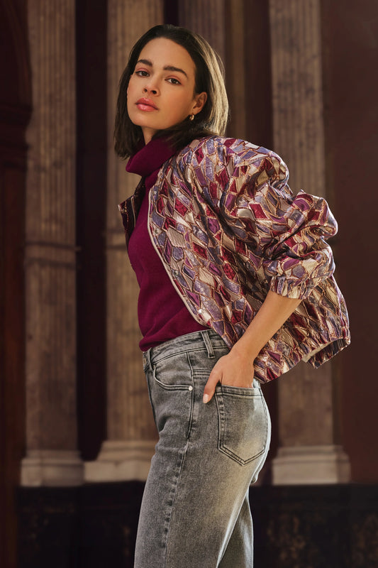 Esqualo jacket bomber paars roze metallic mosaic print W25.19700