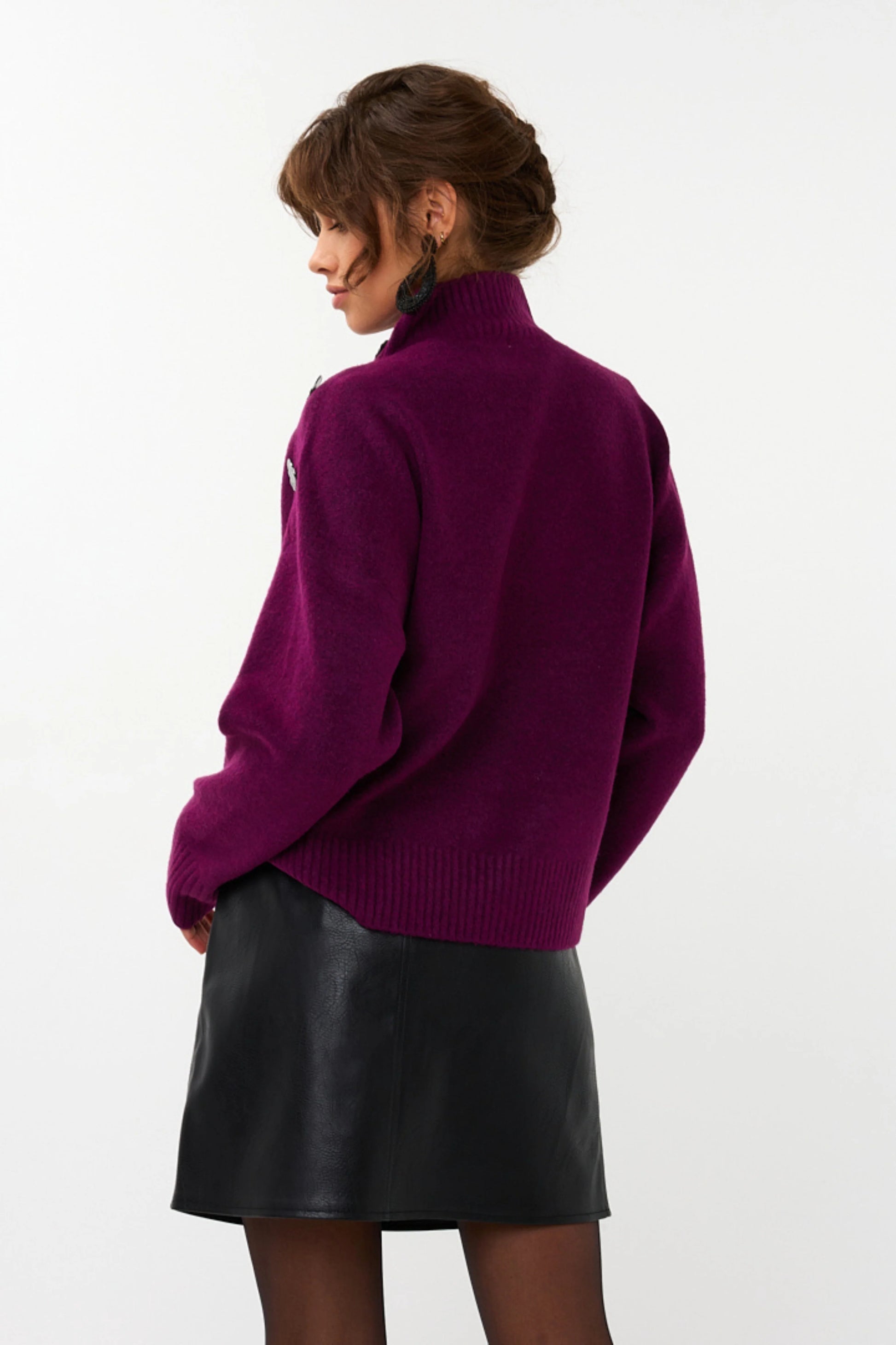 Esqualo trui paars sweater buttons maroon W25.07722