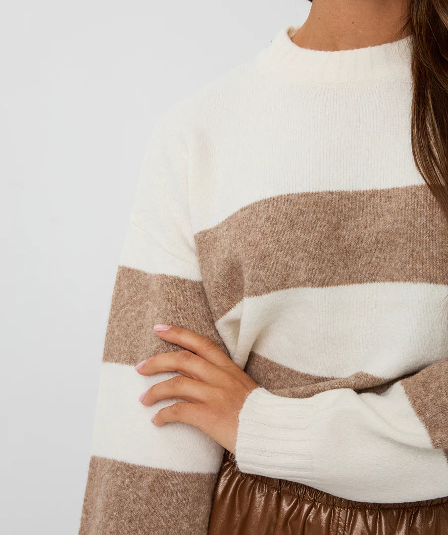 Esqualo trui gestreept zand offwhite model sweater striped melange F25.27524