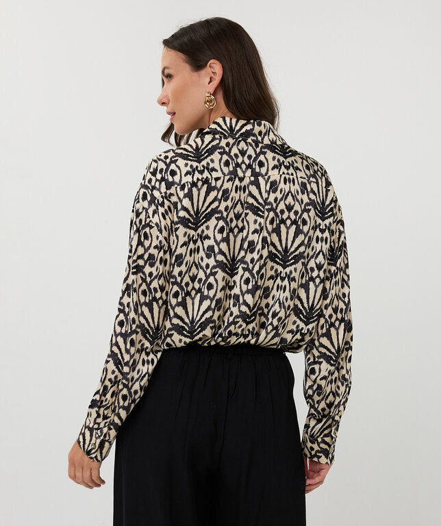 Esqualo blouse zwart wit print satijn look F25.10512