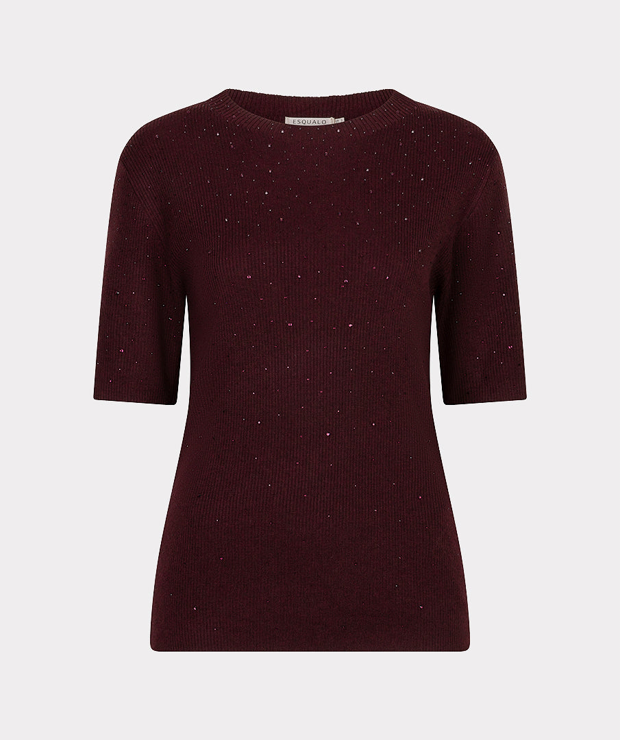Esqualo bordeaux strass truitje korte mouw model