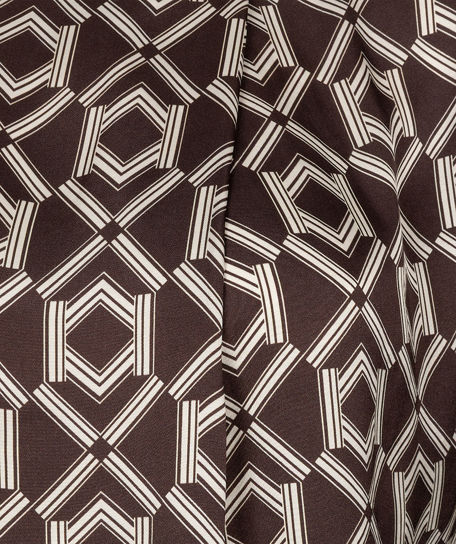 Esqualo top bruin met print model blouse short sleeve warm cacao