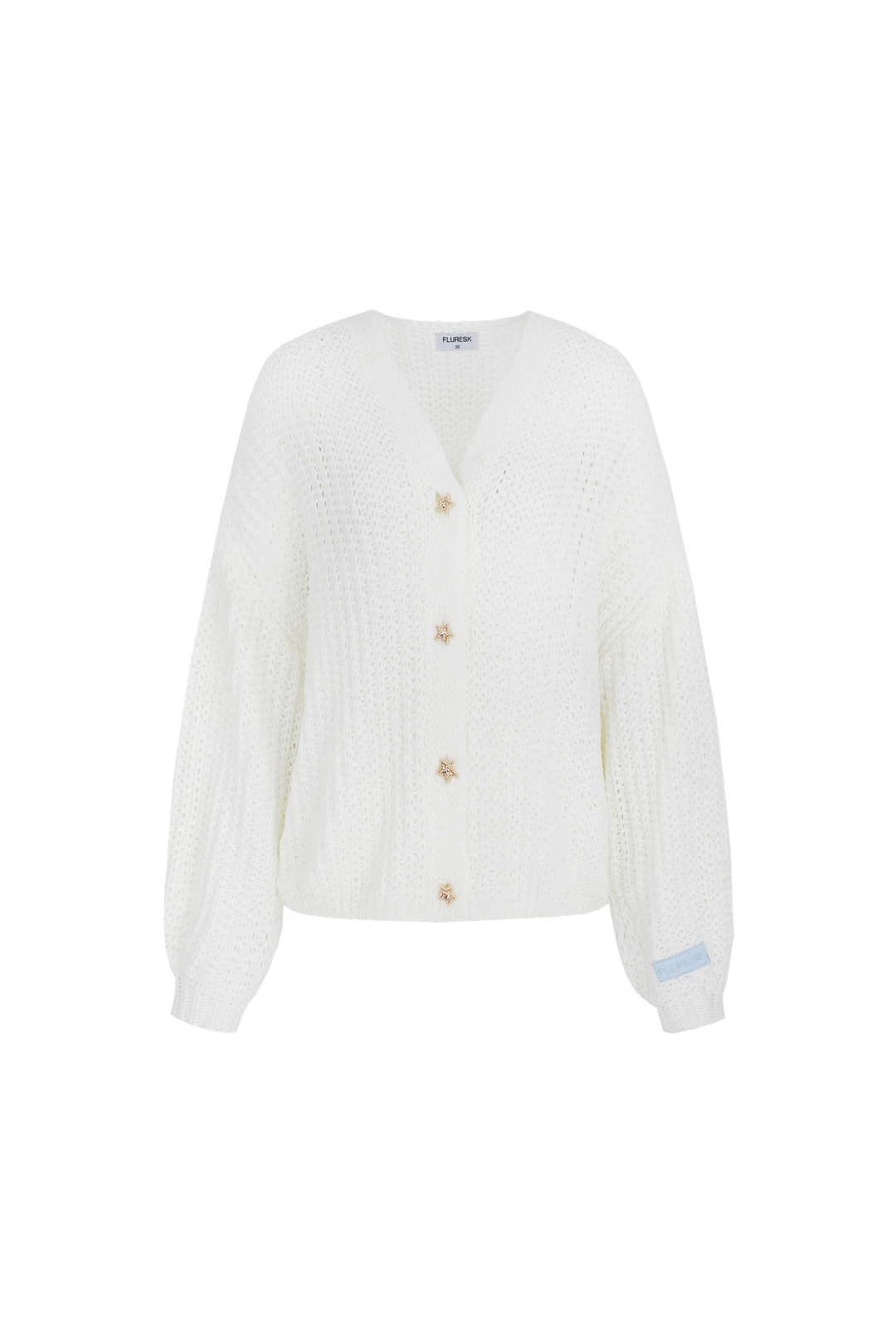 Fluresk vest offwhite model Seren knitting cardigan met sterren knoopjes