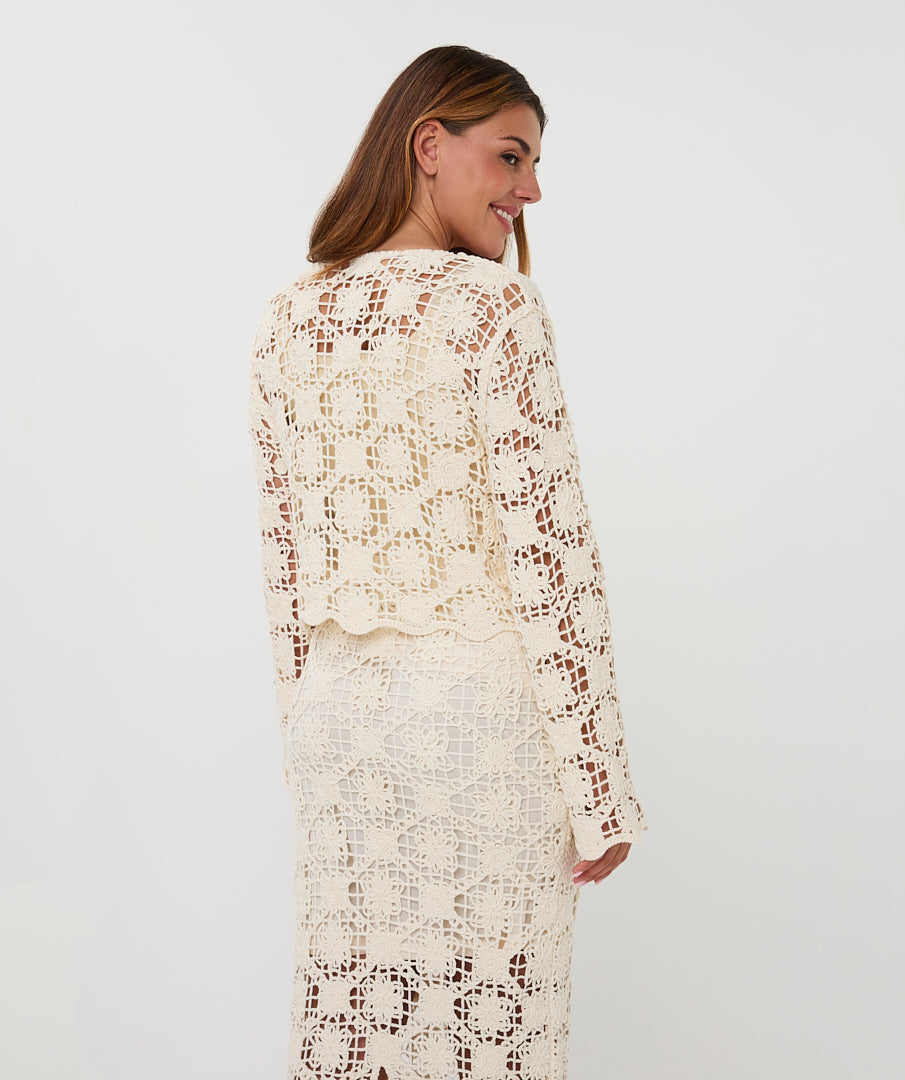 Esqualo vest opengewerkt gehaakt beige model HS26.02203 naturel