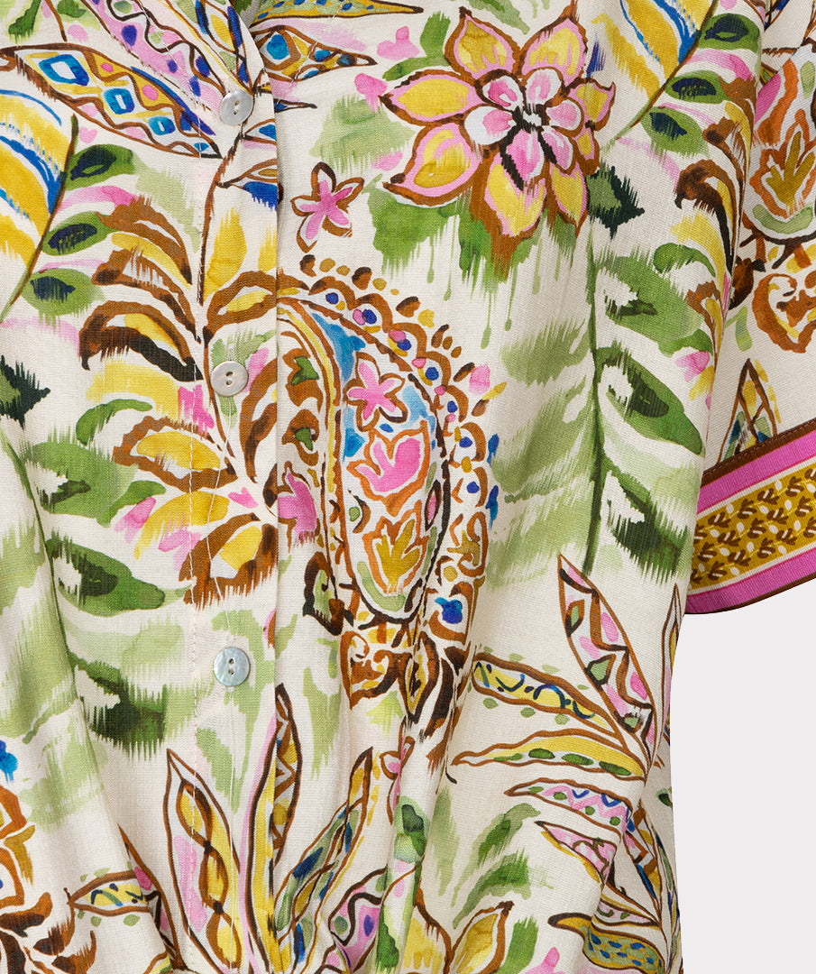 Esqualo blouse tropische print groen met roze model HS26.14204